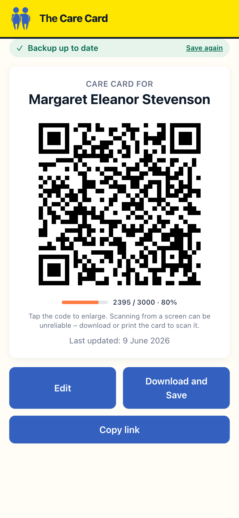 The Care Card app